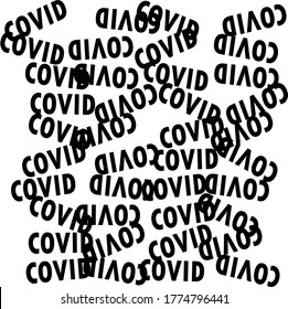 the word COVID in black text in random jumbled up pile