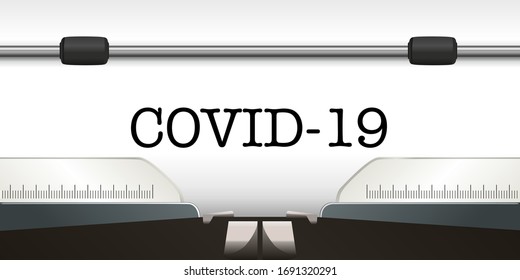 The word COVID-19 is written in capital letters on a blank page in a typewriter.