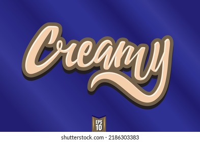 The word 'Creamy' as hand drawn script with highlights on a blue velvet backgound