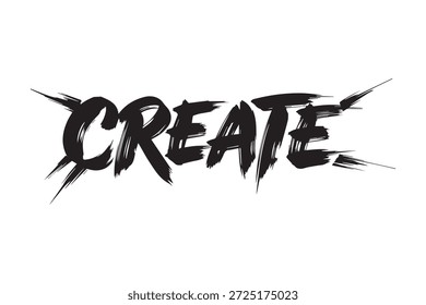 Das Wort 'create' ist in einer fetten, ausdrucksstarken schwarzen Pinselstrich-Schrift auf einfarbigem weißem Hintergrund geschrieben