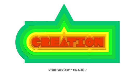 The word "creation" on a bright background of colored paper.