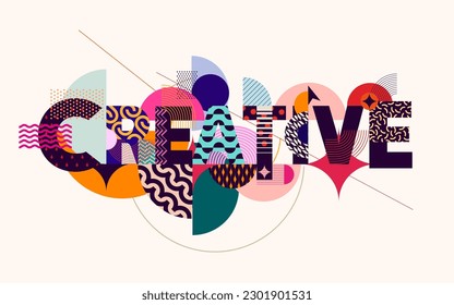 Word creative. Bright decoration inscription with abstract geometric composition. Artistic typography design. 