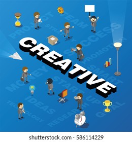 Word creative with people and tags. Creative idea concept.
