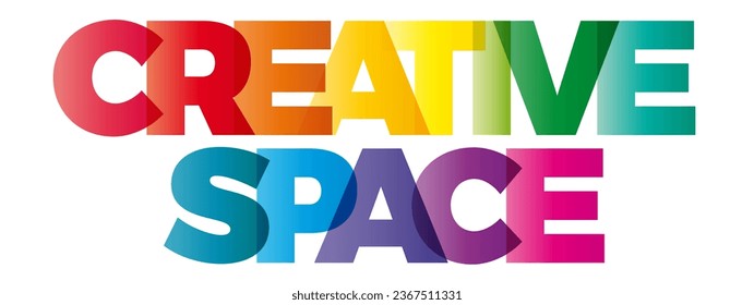 The word Creative space. Vector banner with the text colored rainbow.