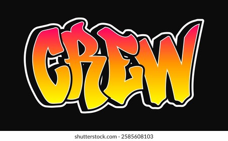 The word Crew written in graffiti style typography with a vibrant color gradient and a white outline