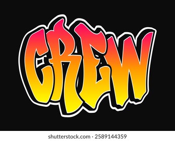 The word Crew written in graffiti style typography with a vibrant color gradient and a white outline