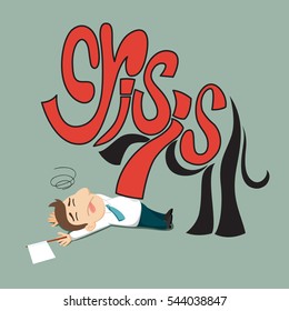 The word crisis in the shape of an elephant to step on businessman, vector illustration cartoon