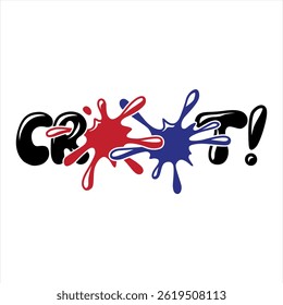 The word crot is decorated with two drops of water in red and blue. This can be used as a graphic design.