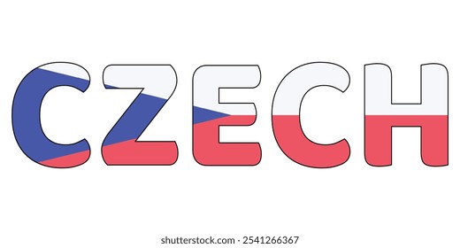 The word CZECH is displayed in large, bold letters. Each letter is filled with the colors of the Czech flag blue, red, and white. The image is simple and visually striking.