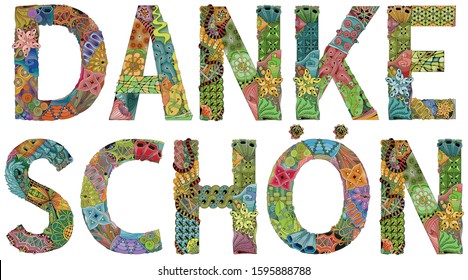 Word DANKE SCHON. Thank you in German. Vector decorative zentangle object