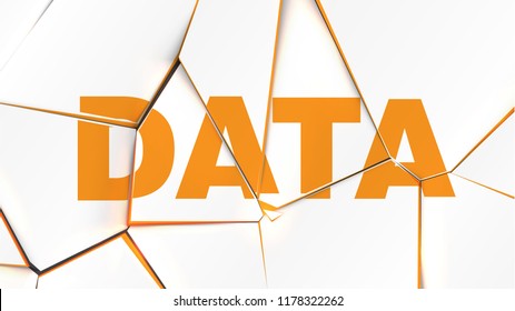Word of 'DATA' on a broken white surface, vector illustration