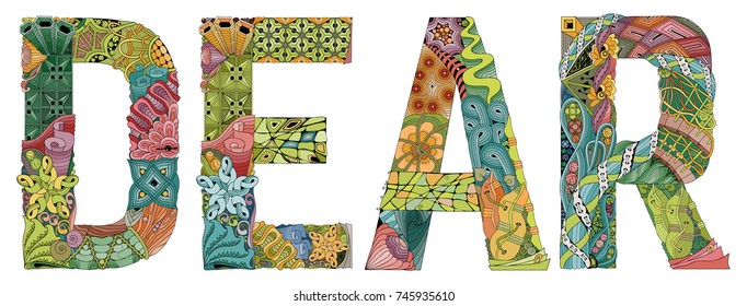 Word dear. Vector decorative zentangle object