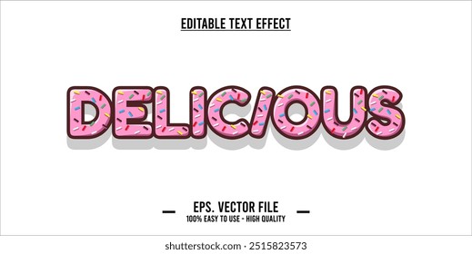 The word DELICIOUS is made with pink donut illustration on white background, Vector illustration design.