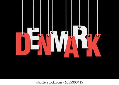 The word Denmark hang on the ropes. Vector illustration