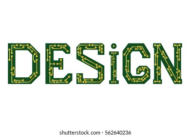The word Design. Design circuit board. Hi-tech symbol.