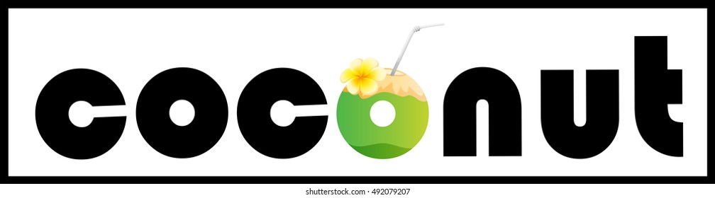 Word design with word coconut illustration