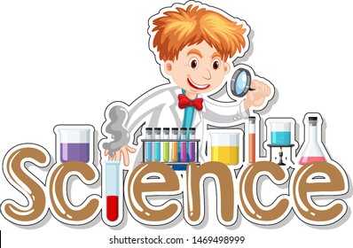 Word design for science with cientist working in lab illustration