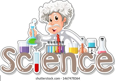 Word design for science with scientist working in lab illustration