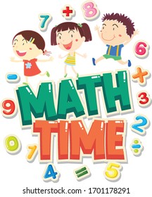 Word design for time 4 Math with happy kids illustration