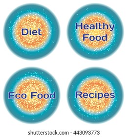 Word Diet. Healthy food. Eco Food. Recipes. Health concept with text in a high-tech frame. Modern Medical concept. Vector