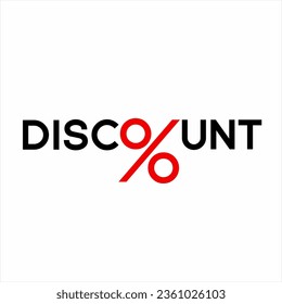 Word Discount or discount logo vector with percent sign on letter O.