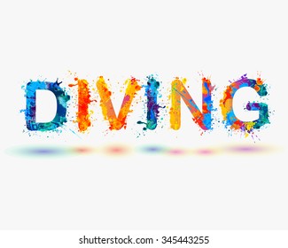 Word "DIVING". Rainbow splash paint
