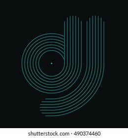 Word of 'DJ' stylized as Vinyl. Vector background for Vinyl, CD, DVD. Poster. Dark version.