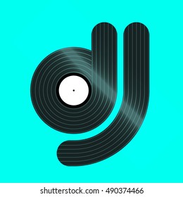 Word of 'DJ' stylized as Vinyl. Vector background for Vinyl, CD, DVD. Poster.