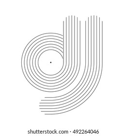 Word of 'DJ' stylized as Vinyl. Vector background for Vinyl, CD, DVD. Poster. B&W.