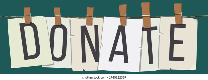 Word "Donate" attached with hairpins