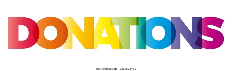 La palabra Donaciones. Cartel vectorial con el arcoiris de color.