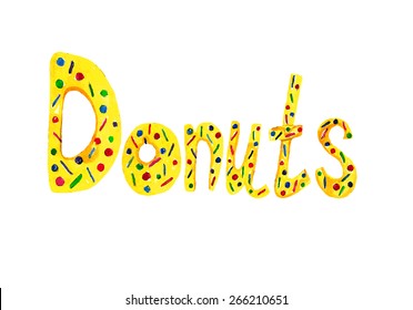 The word "donuts" on a white background. Watercolor vector illustration