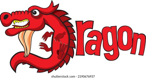 a word 'dragon' with dragon cartoon figure as letter D vector illustration