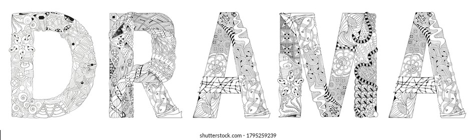 Word Drama. Vector zentangle object for coloring