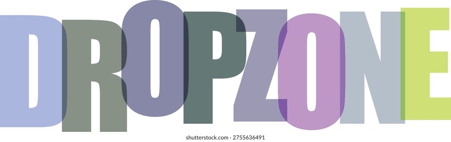 The word DROPZONE is displayed in large, bold, overlapping letters with a gradient of pastel colors.