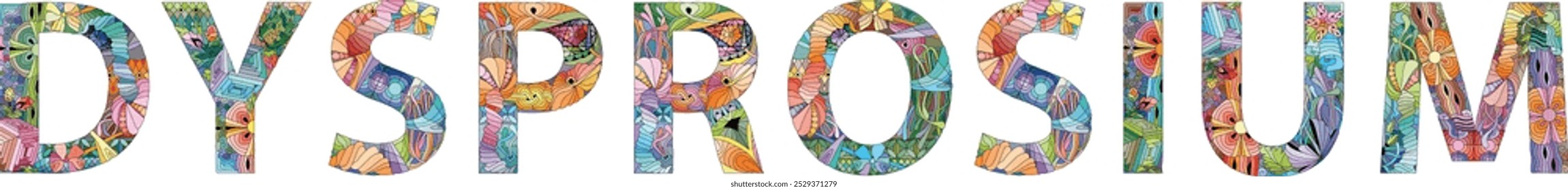 Word DYSPROSIUM. It is a chemical element Vector decorative zentangle object. Hand-painted art design