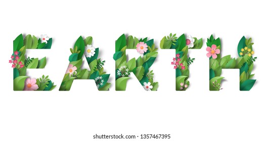 Word Earth Flowers Leaves Volumetric Vector Stock Vector (Royalty Free ...