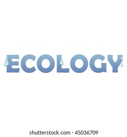 word Ecology with drops of water