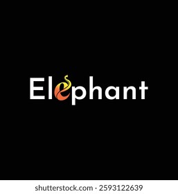 The word "elephant" is elegantly presented in bold, white typography against a solid black background, ensuring strong visual contrast and readability. The font selection is modern and impactful,