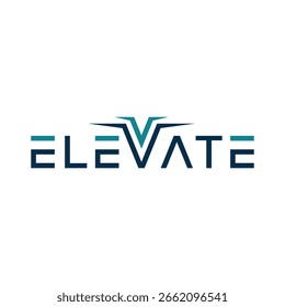 word elevate logo design, airplane graphic vector icon concept