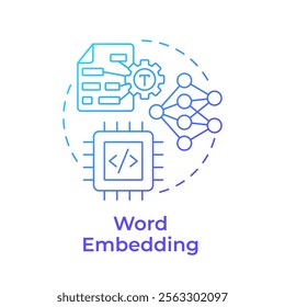 Word embedding blue gradient concept icon. Capturing semantic relationships in text. Generative AI development. Round shape line illustration. Abstract idea. Graphic design. Easy to use in article