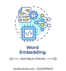 Word embedding multi color concept icon. Capturing semantic relationships in text. Generative AI development. Round shape line illustration. Abstract idea. Graphic design. Easy to use in article