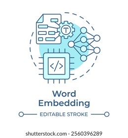 Word embedding soft blue concept icon. Capturing semantic relationships in text. Generative AI development. Round shape line illustration. Abstract idea. Graphic design. Easy to use in article