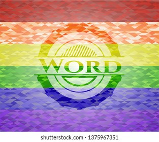 Word emblem on mosaic background with the colors of the LGBT flag