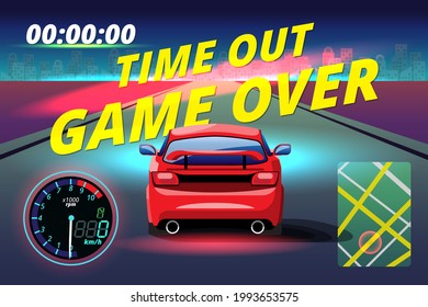 Word in end of sport game racing car. You lose, fail, foul, wrong in game and restart game to new game. Vector illustration in 3d style design
