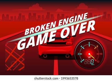 Word in end of sport game racing car. You lose, fail, foul, wrong in game and restart game to new game. Vector illustration in 3d style design