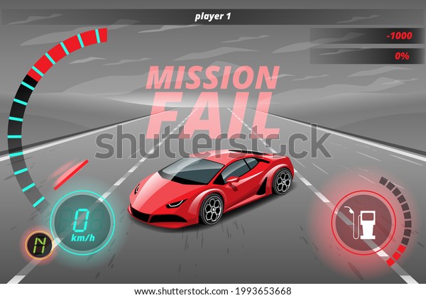 Word in end of sport game racing car. You lose,\
fail, foul, wrong in game and restart game to new game. Vector\
illustration in 3d style\
design