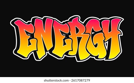 The word Energy is written in a bold and colorful graffiti style on a black backdrop.