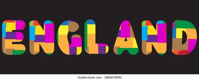 The word England, a concept written in colorful abstract typography. Vector illustration.