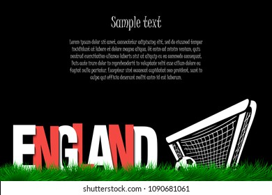 Word England and soccer ball in the gate on the grass. Vector illustration